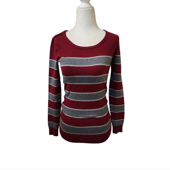 Guess Red Grey Silver Striped Sweater Small Party Dressy Wear - Picture 1 of 7